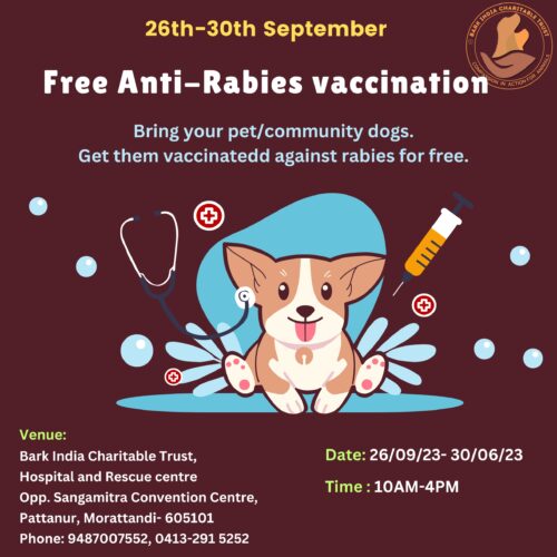 Free Angti-Rabies Vaccination Camp, Pondicherry- Get your dogs/cats vaccinated